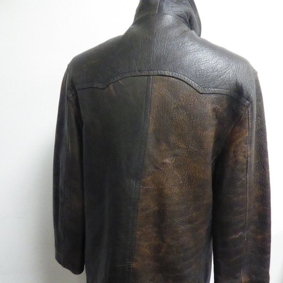 MICHAEL HOBAN NORTH BEACH BROWN LEATHER PEA COAT M - Picture 6 of 12